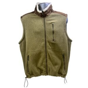 ORVIS Sherpa Mock Fleece #1G40 Vest Mens L Faux Suede Accent Full Zip Bungee Hem